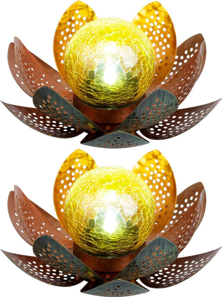 2x LED Solarleuchte, Lotusblume, grün, gold