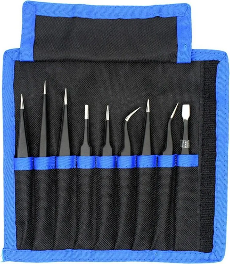 Kit 9 Pinzette Antistatiche ESD Precisione per Smartphone e Laptop