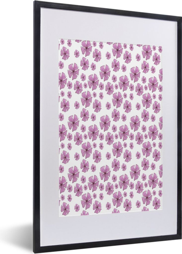 MuchoWow MuchoWow Gerahmtes Poster Blumen - Sakura - Muster 40x60 cm - Poster mit zchwarzem Bilderrahmen - Poster in Rahmen