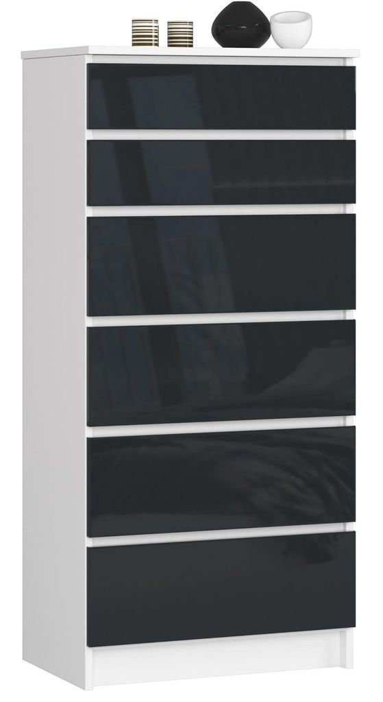 Kommode – Sideboard – Schubladenkommode – 60 cm – Weiß / Graphit Hochglanz – Vertikaler Stauraum elegant gelöst