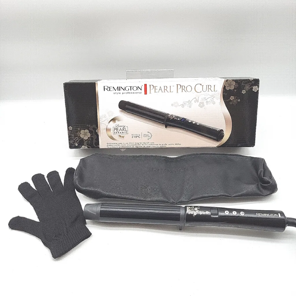 Remington Ferro Arricciacapelli 32mm Perle Digitali Rivestimento Ceramico Perle Vere Display LCD 130-210°C Guanto Termico Onde Capelli fini e forti Nero CI9533 Riccioli Forti