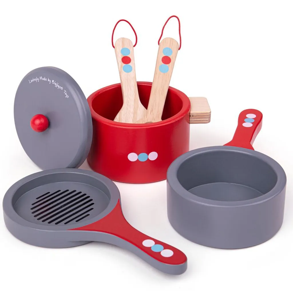 Bigjigs Toys Set d'assiettes en bois à pois - Vaisselle enfant durable