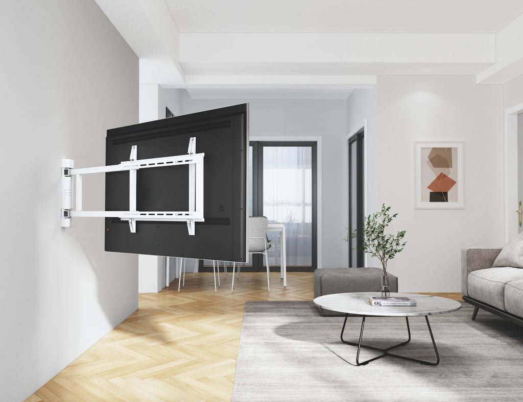 EasyLife - TV Wandhalterung elektrisch schwenkbar, 32-75 Zoll, VESA bis 600x400 (weiß)