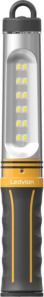 Ledvion – LED Inspektionslampe wiederaufladbar 7W, 400 Lumen, 6500K Tageslichtweiß, Kompakte Handlampe mit Akku und USB-C, IP54 Spritzwassergesc...