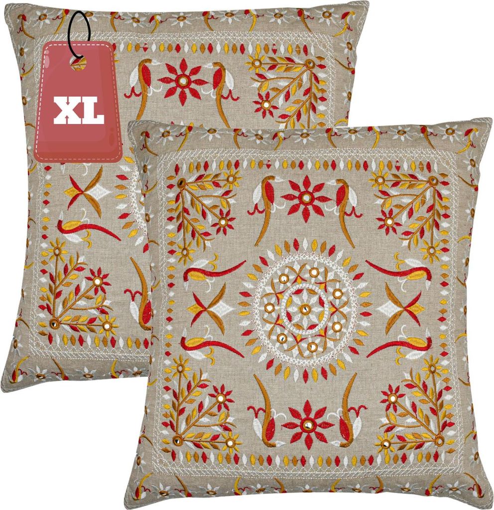 Marrakesch 2er Set Kissenbezug Kissen 50x50 cm groß | Sofakissen Kuschelkissen aus Baumwolle bestickt als Wohnzimmer Deko auf dem Sessel & Sofa | ...