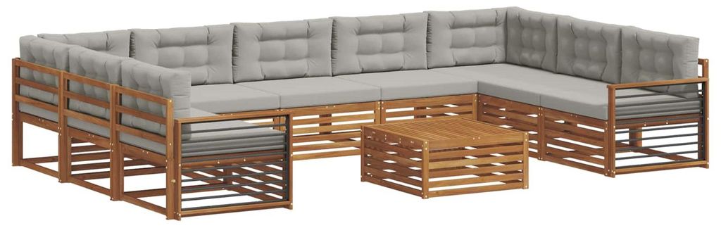 vidaXL Outdoor-Sofagarnitur mit Kissen 10 pcs Natürlich und Hellgrau