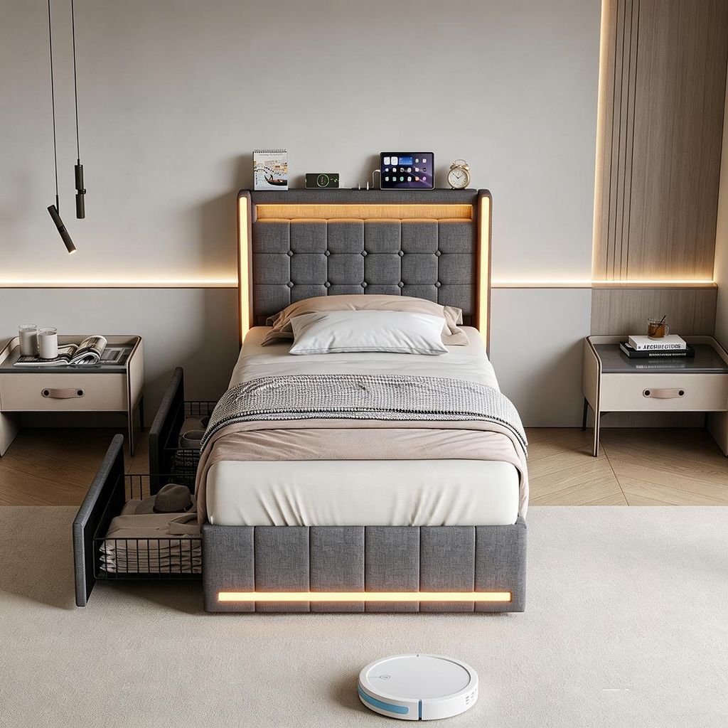 Letto a molle con contenitore INONEFT, 90x200 cm, con 2 Immagine del prodotto 