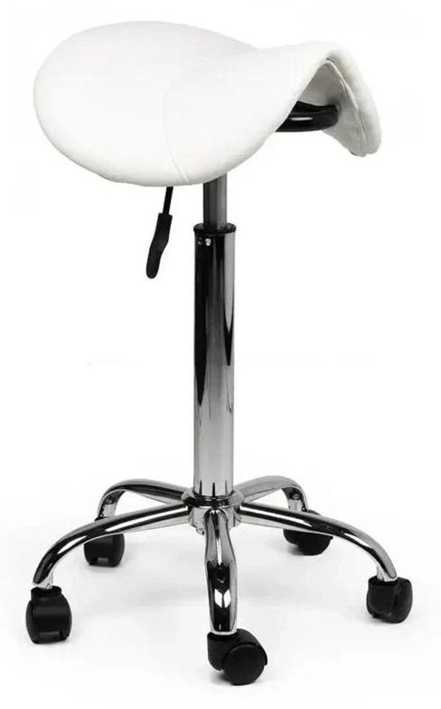 Sattelhocker Weiß Auf Räder - Hoch (70-84cm) / mit Fußstütze / Räder