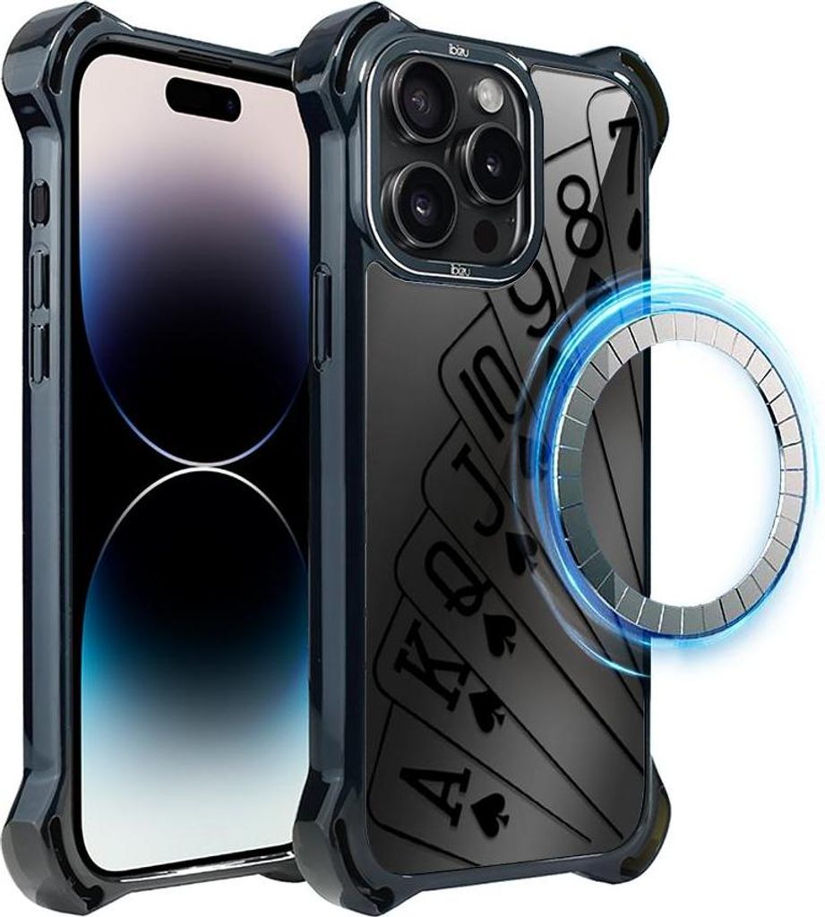Hülle für iPhone 14 Pro IBIZU DropGuard Ultra mit MagSafe, Mitternacht, Spielkarten