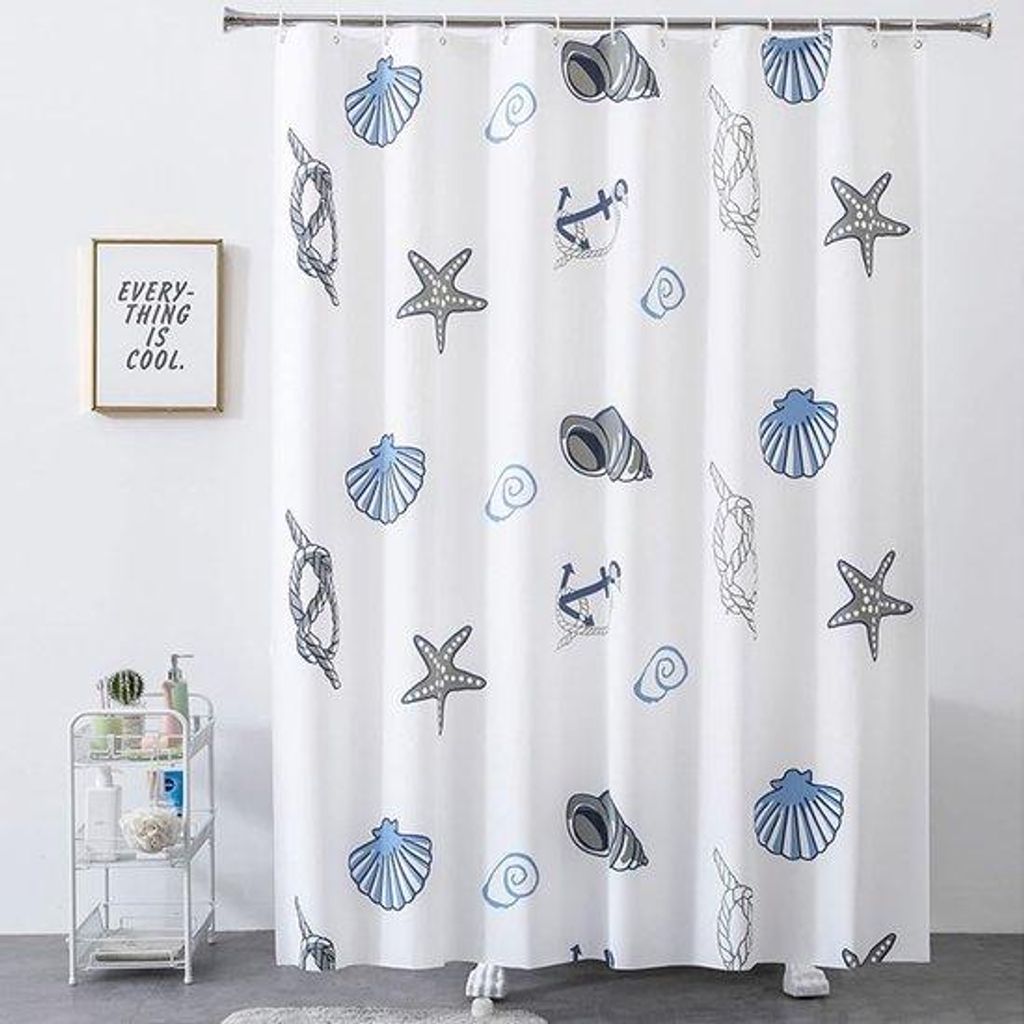 Wasserfallabdichtung für Bädervorhänge - waschbar - 240 x 200 cm - blau-weiß - PEVA-Reinigungsfolie
