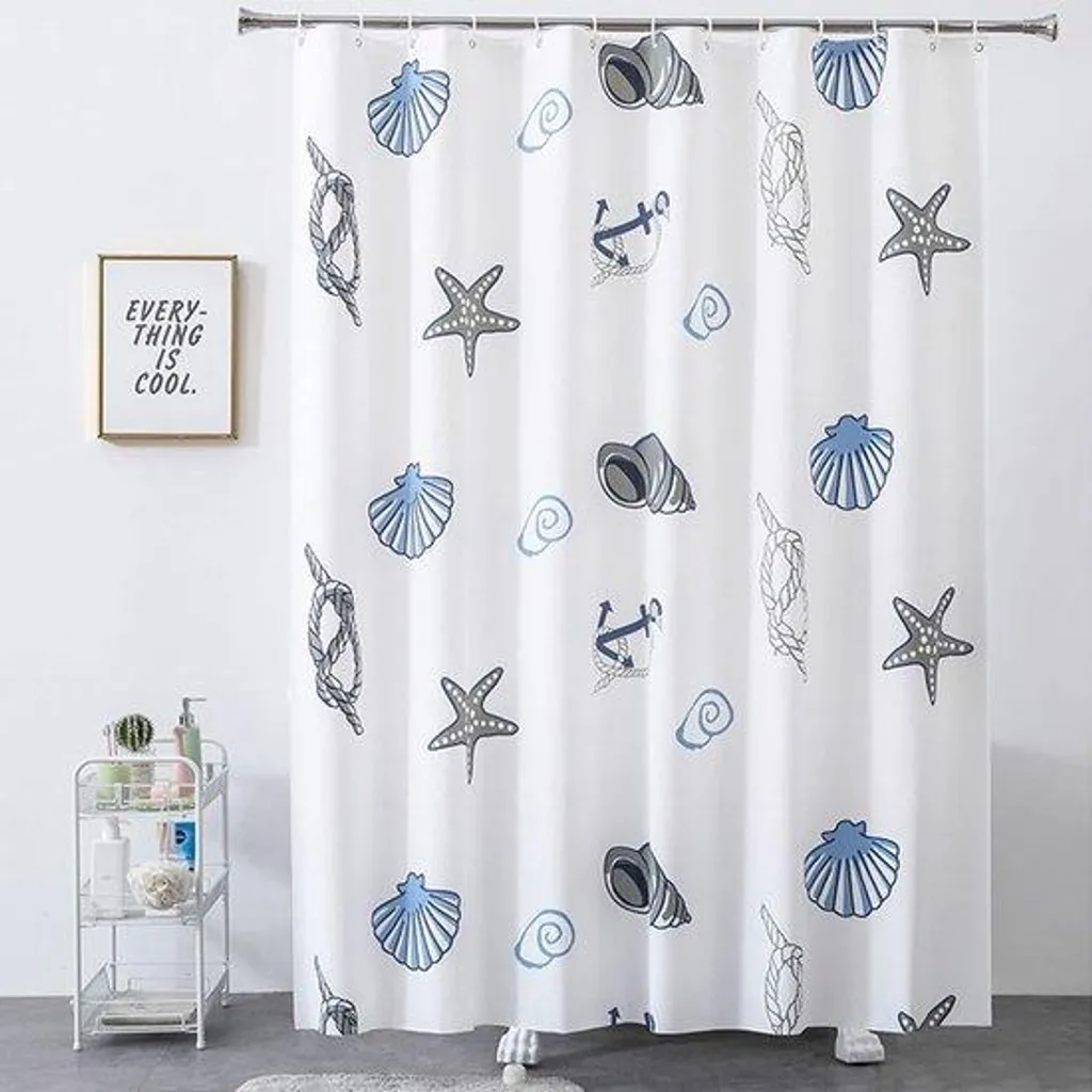 Pare-douche textile 240x200 cm bleu/blanc pour grande baignoire d'angle