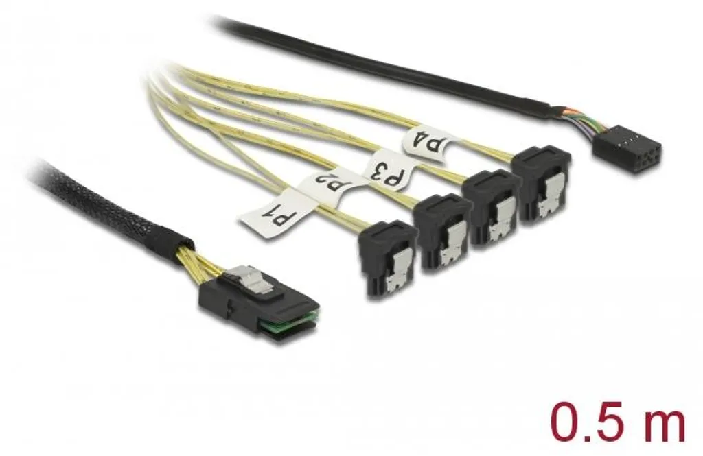 Câble Mini SAS SFF-8087 vers 4 SATA coudé pour boîtiers PC compacts
