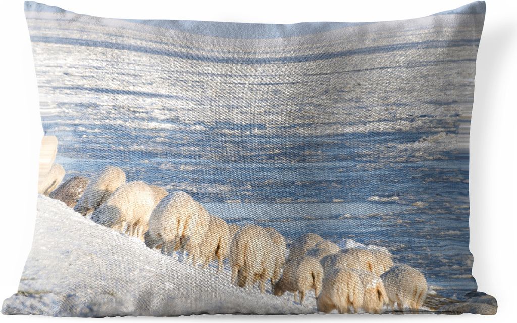 MuchoWow Outdoor Kissen - Schafe - Watteninseln - Meer - 50x30 cm - Wetterfest - Lounge Kissen - Sofa kissen - Wohnzimmer Dekoration