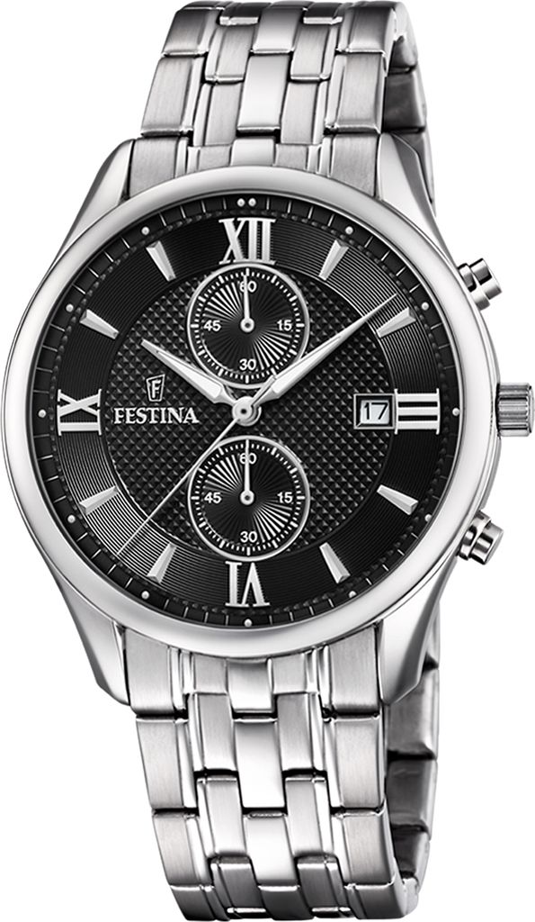 A studio shot of a men's wristwatch against a white background.