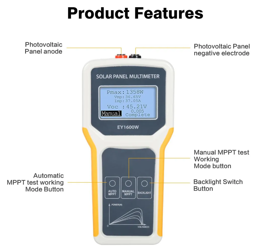 Multimètre EY1600W Testeur MPPT Solaire 1600W avec Écran LCD Précis - 7