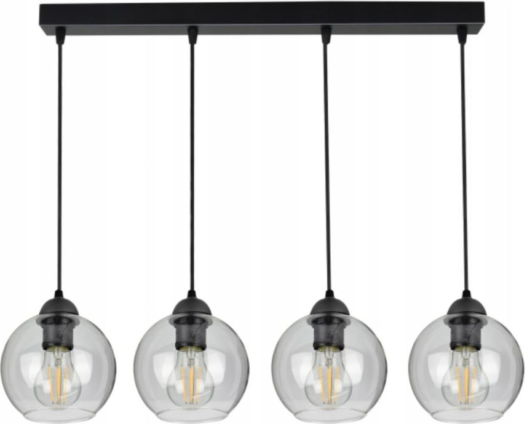 Pendelleuchte mit 4 Glasschirmen in schwarz, transparent, 4x E27