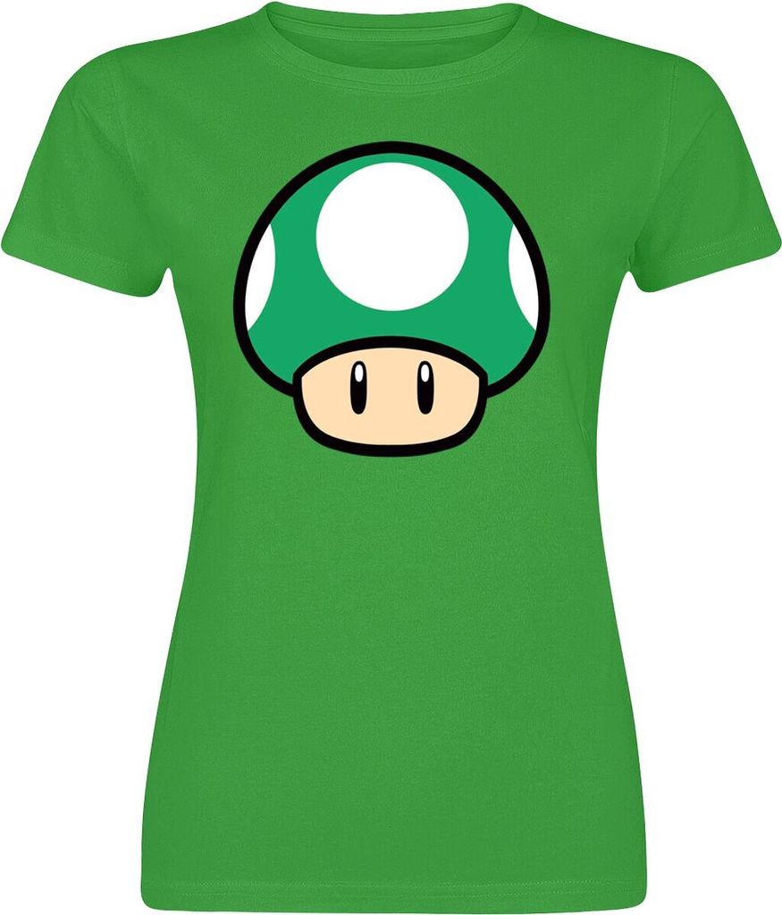 Nintendo Super Mario - 1-Up Mushroom Womens Green Fitted T-Shirt - Größe XL