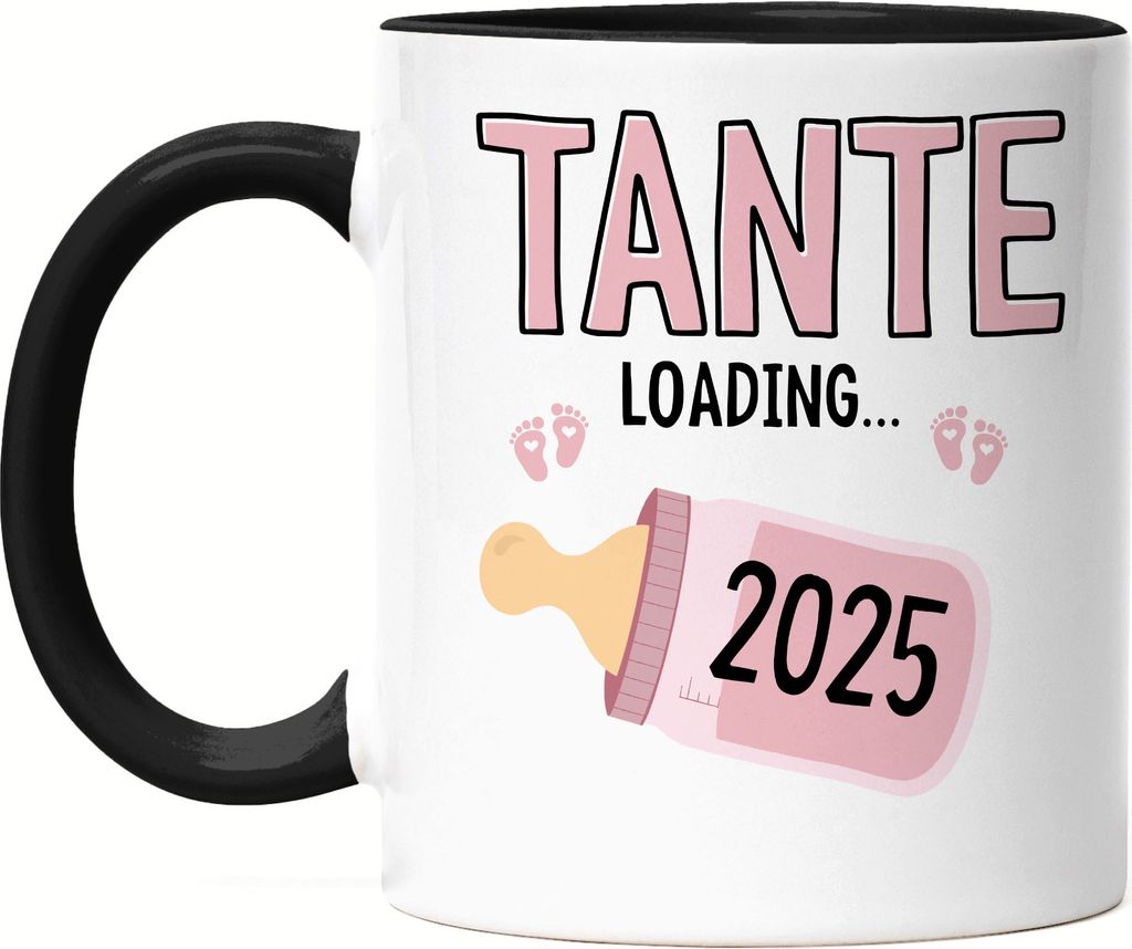 Tante Loading 2025 Tasse Schwarz Geschenk Werdende Tante Babynews mit Ladebalken Schwangerschaft Geschenkidee