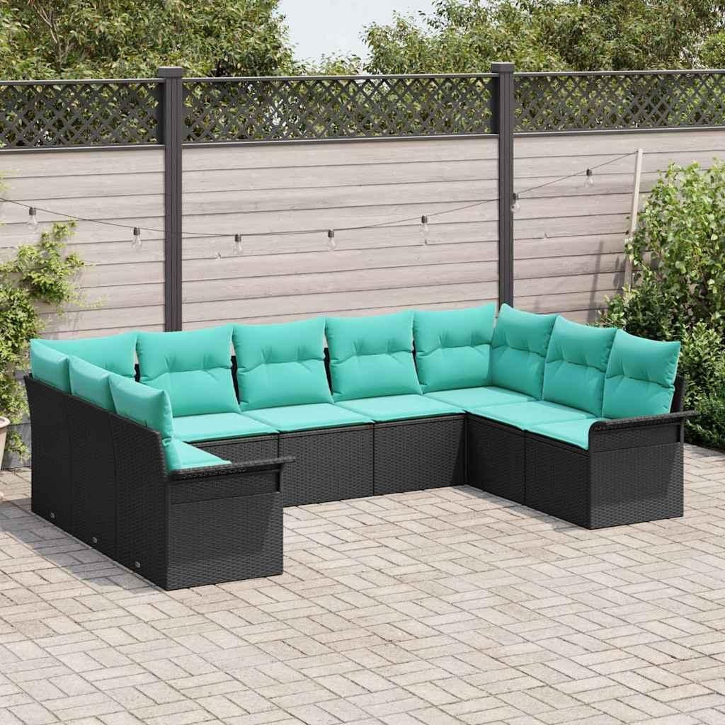 Möbel Balkonmöbel Gartenmöbel-Set - Schwarz - CLORIS Gartensofa-set mit Kissen 9 pcs - Schwarz Poly-Rattan,70.4 Kg - 727775