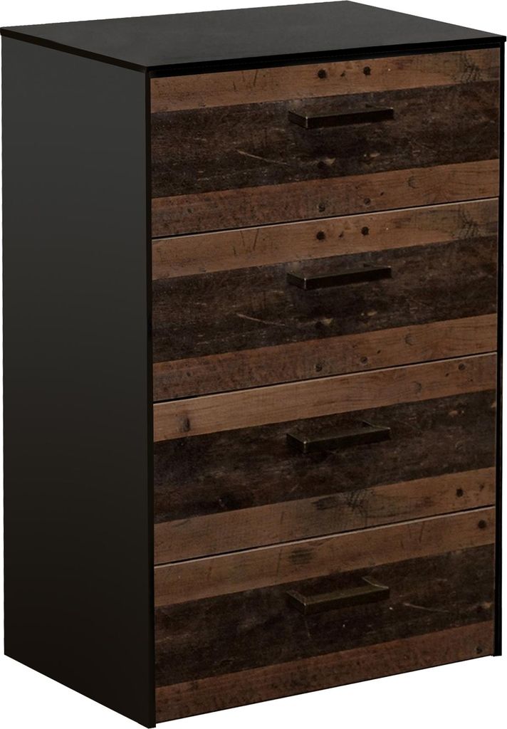 Schubkastenkommode >Texas< in schwarzstahl / texas oak - 60x97x41 (BxHxT)