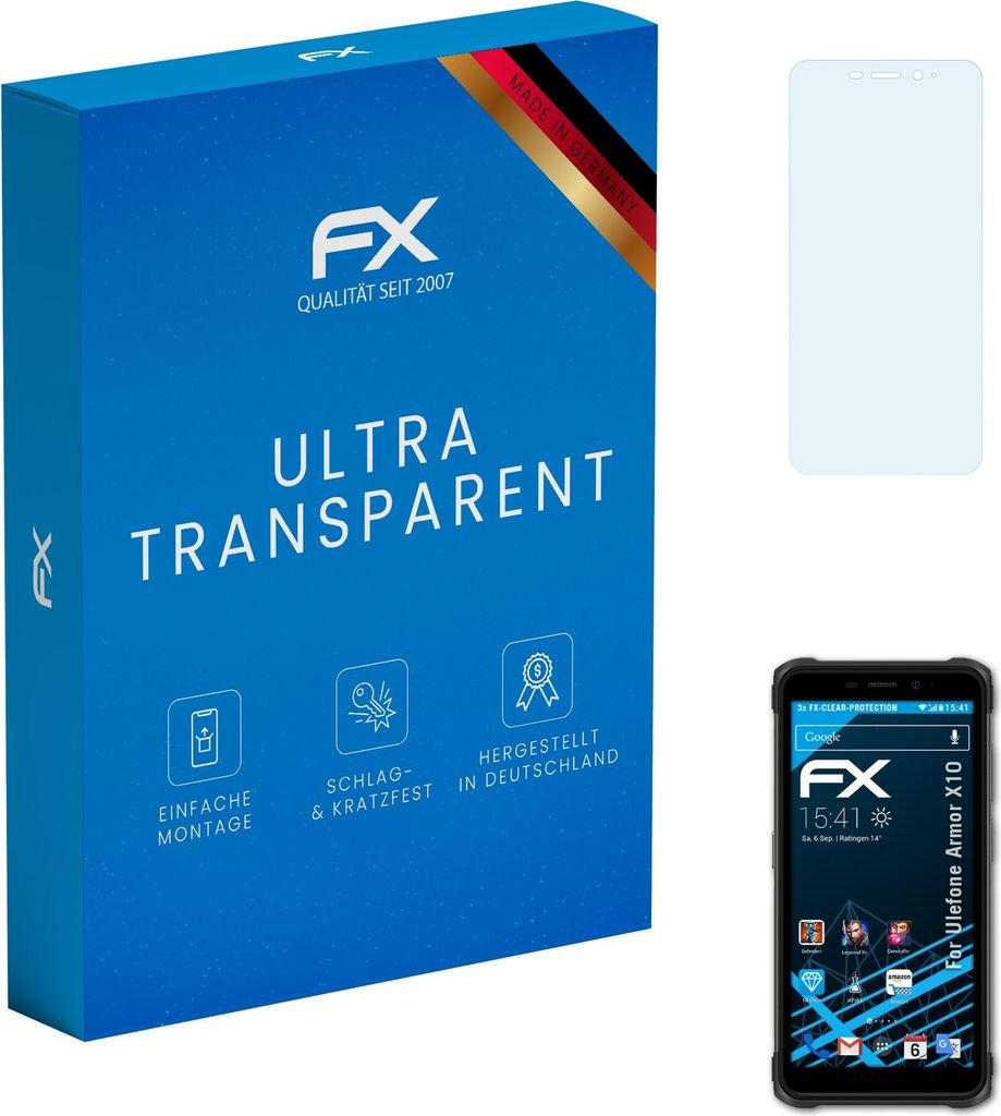 atFoliX FX-Clear 3x Schutzfolie kompatibel mit Ulefone Armor X10 Displayschutzfolie