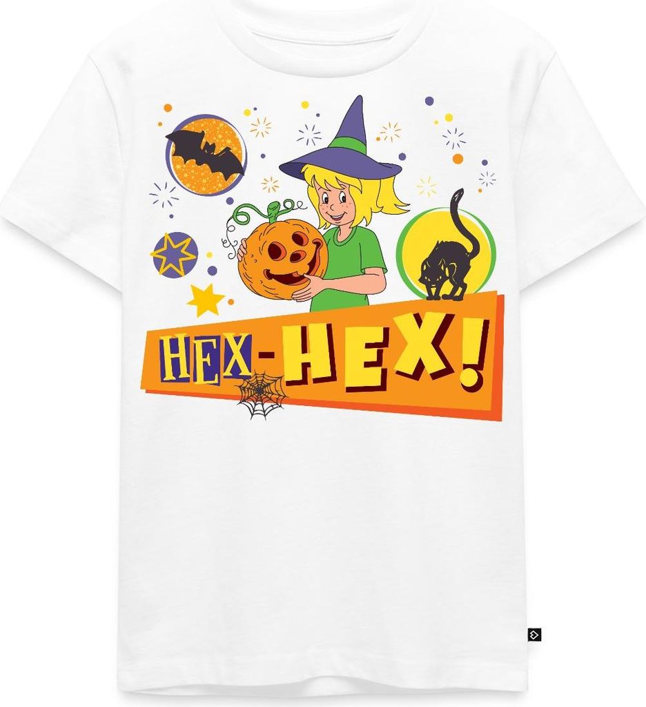 Spreadshirt Bibi Blocksberg Halloween Hex-Hex! Mit Bibi Kinder Premium T-Shirt, 110/116 (4 Jahre), Weiß