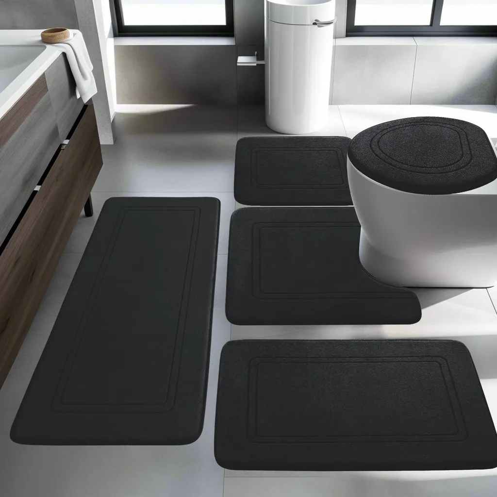 Lot de 5 Tapis de Bain Noir en Mousse à Mémoire de Forme Ultra Souples