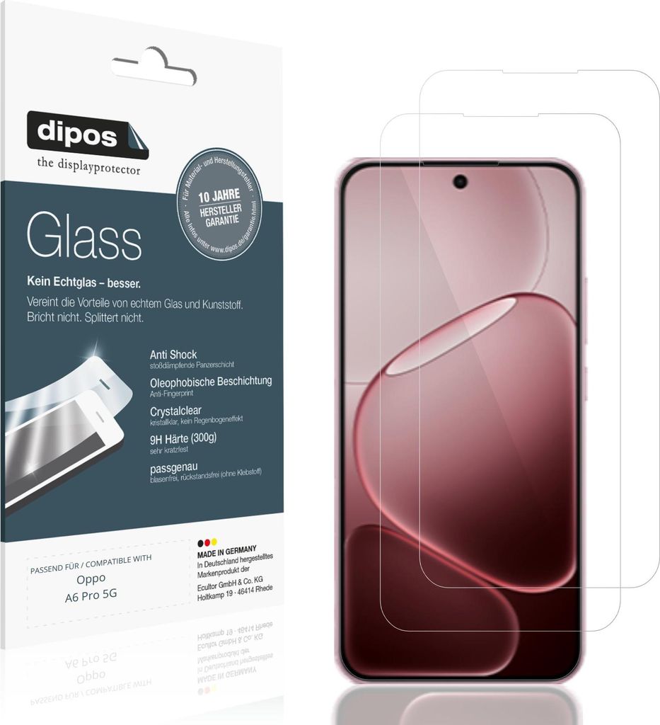 2x Schutzfolie für Oppo A6 Pro 5G - Anti-Shock 9H Folie dipos Glass Kunststoffglas