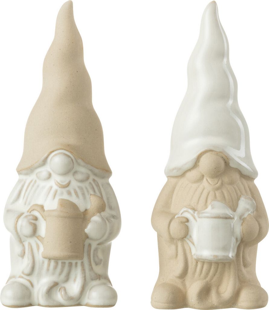 J-Line J-Line Zwerg Mit Gießkanne - Porzellan - Weiß/Beige - Small - 2Er Set
