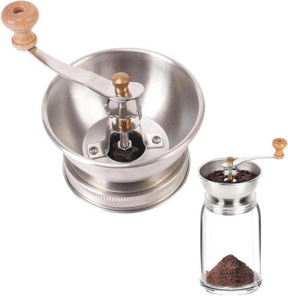 Handbetriebene Kaffeemühle mit handfestem Deckelverschluss für große Tassen, aus Edelstahl und Keramik, ideal für Camping und Heim-Barista