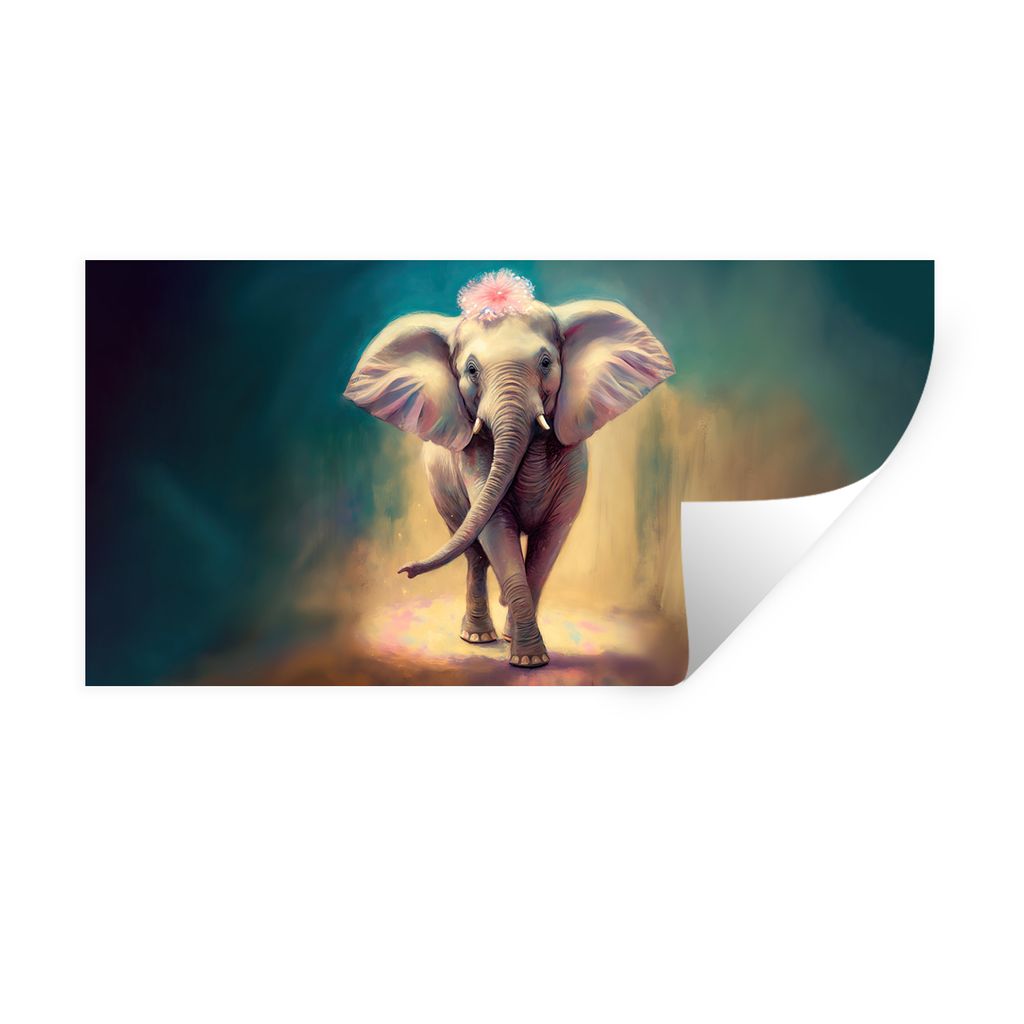 MuchoWow Wandtattoo Wandsticker Wandaufkleber Elefant - Tiere - Malen - Blumen - Porträt - Kinder 80x40 cm Selbstklebend und Repositionierbar - ...