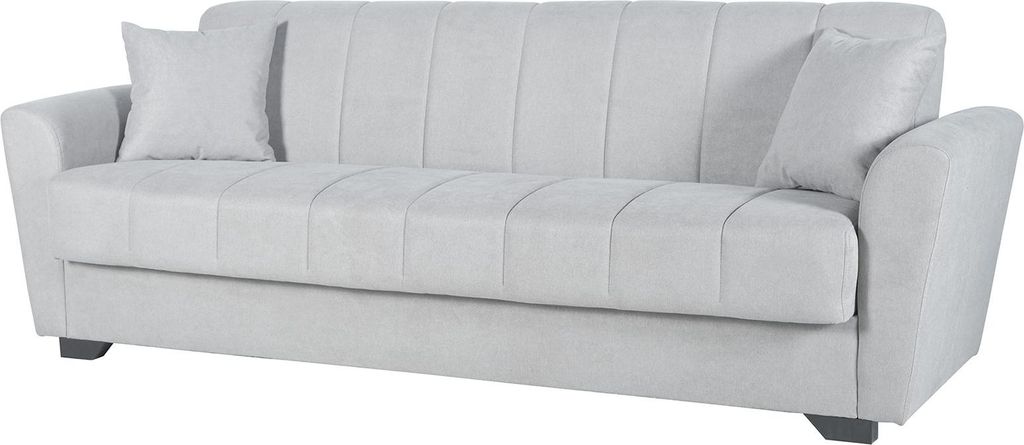Dmora Schlafsofa 3-Sitzer Ribera 225x83 cm Hellgrau, Click-Clack-Öffnung mit Stauraum