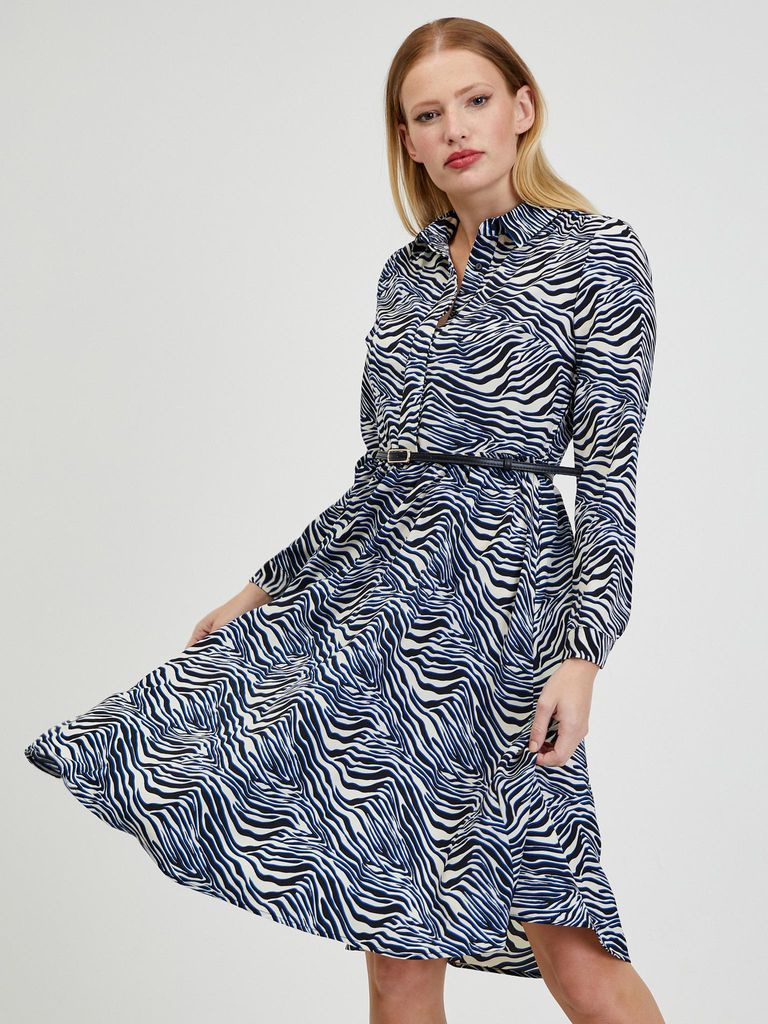 Orsay Blau-weißes gemustertes Damenkleid DP-3550288__XS