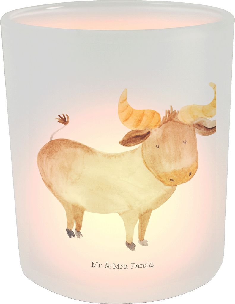 Mr. & Mrs. Panda Kerzenglas Sternzeichen Stier - Transparent - Geschenk, glaswindlicht, glas kerzenhalter, Rind, Kerzen Windlicht, Teelichthalter, ...