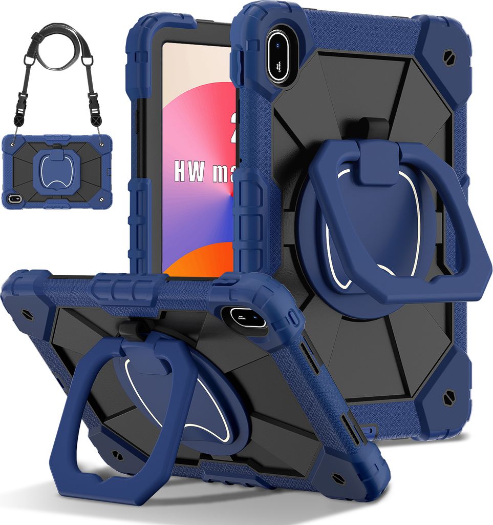 Hülle für Huawei MatePad SE 11 2024 Robuste Tragbare Schutzhülle mit Ständer, Handgurt und Schultergurt Navy Schwarz
