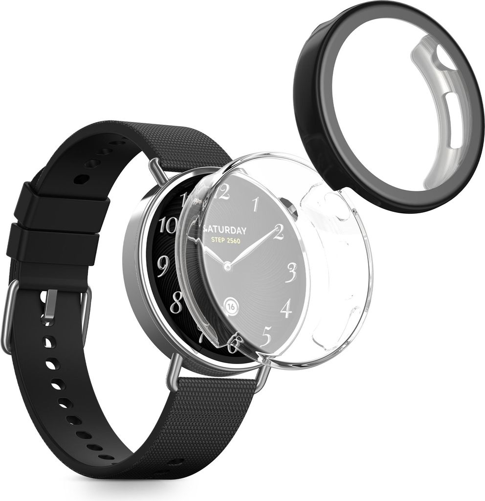 kwmobile 2x Silikon Hülle für Xiaomi Watch S4 41mm Schutzhülle - Fullbody Display Cover Set aus Silikon - Transparent Schwarz