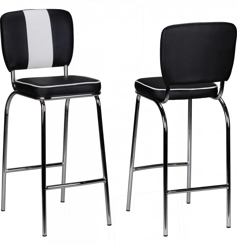 Wohnling Chaise de bar American Diner rétro noir et blanc WL1.719