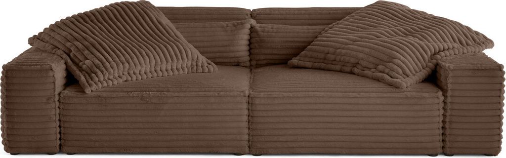 Lisa Design Richie - 3-sitzer einzelsofa mit doppelter Récamiere - tiefe Sitzfläche - aus geripptem Kunstpelz , Braun