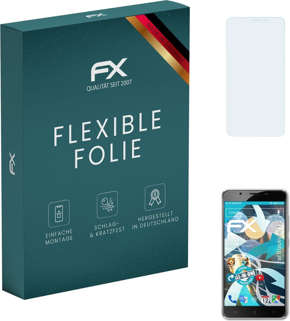 atFoliX FX-ActiFleX 3x Schutzfolie kompatibel mit Blackview P2 Folie