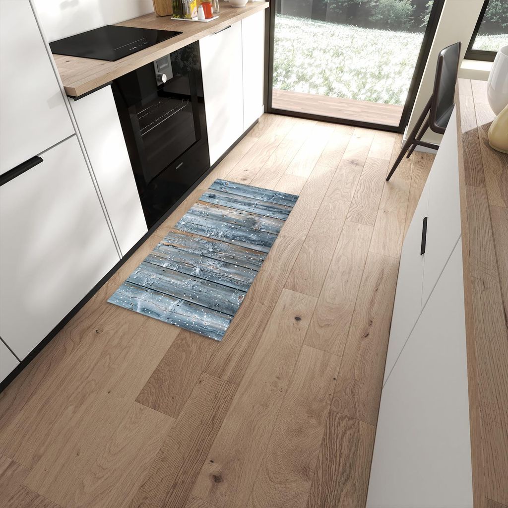Küchenteppich 60x120cm rutschfest & abwischbar PVC Läufer - Winter Holzpaneele