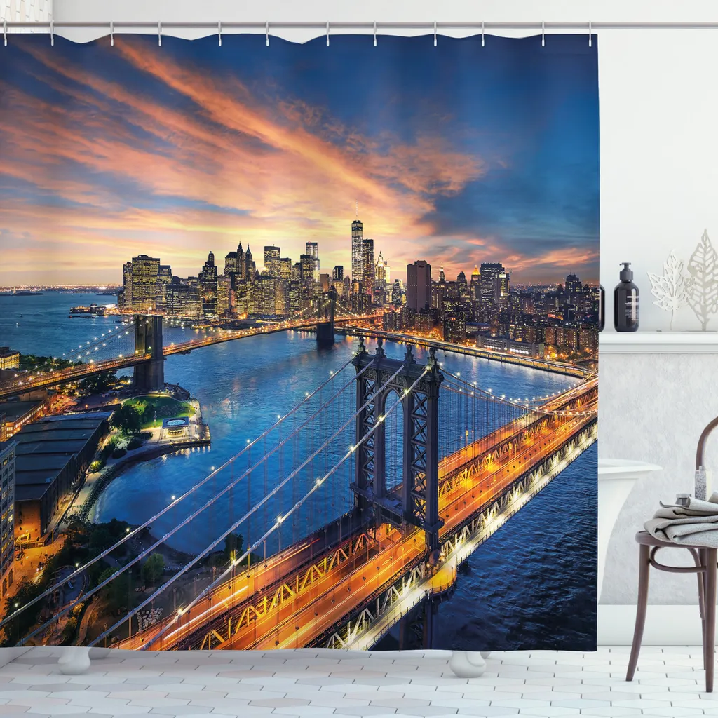 Grand rideau de douche textile New York imperméable et anti-moisissure