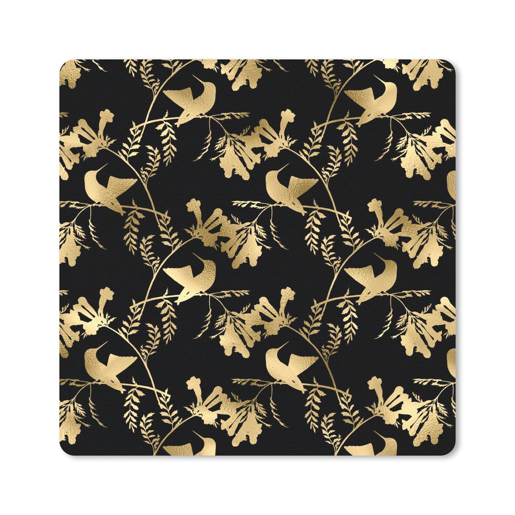 MuchoWow Mauspad Mousepad Muster - Vögel - Gold 30x30 cm - Mousepads - Maus Mat - Pad - Mausunterlage - Gaming