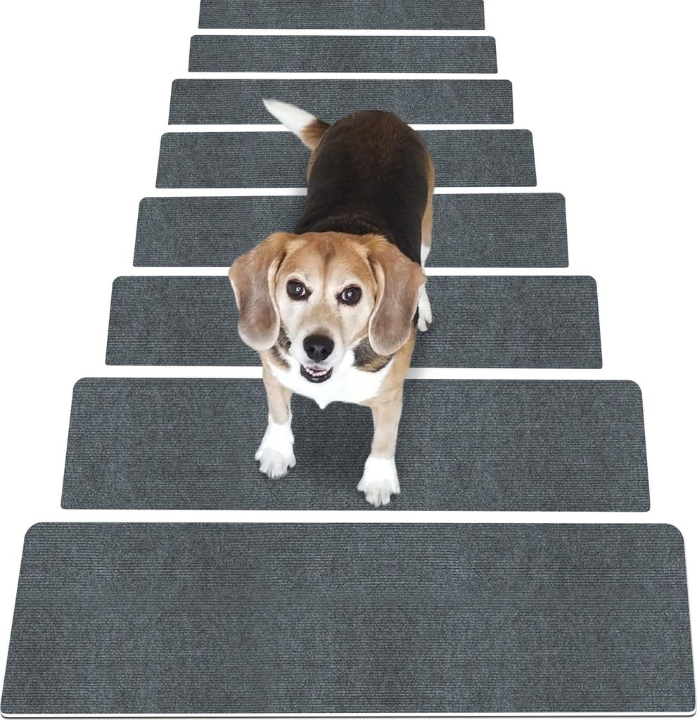 MODFU Stufenmatten, Treppenstufenmatten Selbstklebend, Anti-Rutsch Treppenschutz 20×76 cm, 15er Set, Grau, Rutschfeste Treppenteppiche für Haus, ...