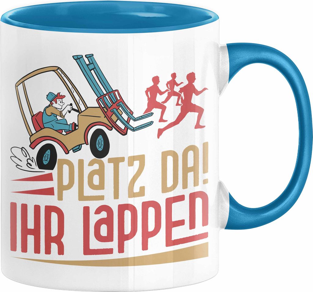 Gabelstapler Tasse Geschenk Gabelstaplerfahrer Lagerist Geschenkidee Männer Platz Da Ihr Lappen Hupwagen Lager Geschenkidee (Blau)