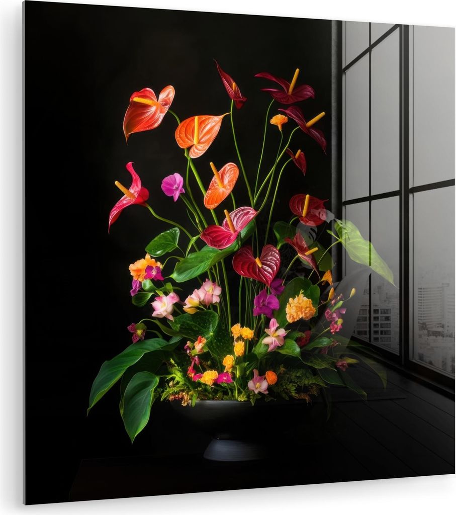 MuchoWow Glasbilder - Bilder auf Wandbild - Foto auf Glas Blumen - Vase - Bunt 20x20 cm Wanddekoration aus Glas - Acrylglasbild - Acrylbilder - Bil...