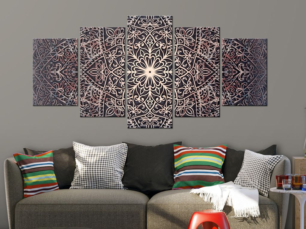 Akustikbild Abstrakt Mandala 200x100 cm Bilder Akustikschaum Hochleistungsschallabsorber Schallschutz Leinwand 5 tlg Wandbild Raumakustik Schalldä...