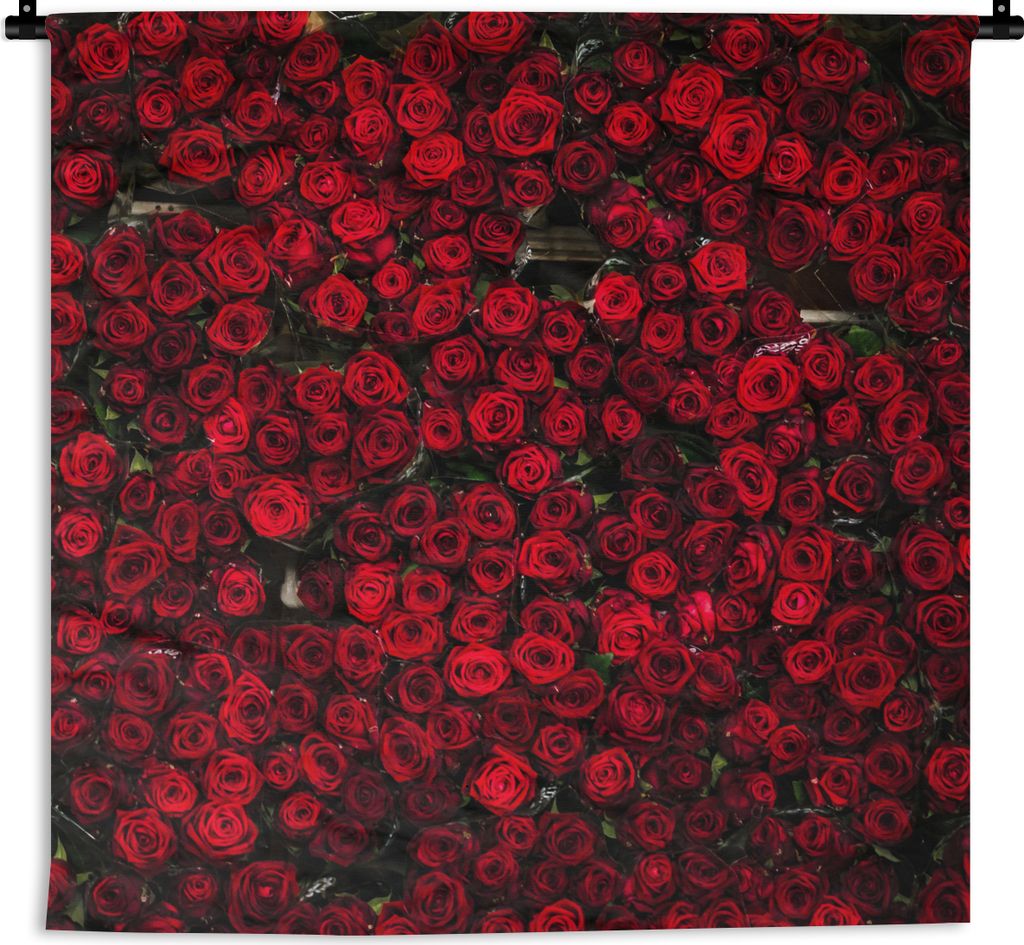 MuchoWow Wandteppich Wandbehang Blumen - Rosen - Rot 60x60 cm Tapisserie Dekoration Wandtuch - Dekorationen - Wand Decke