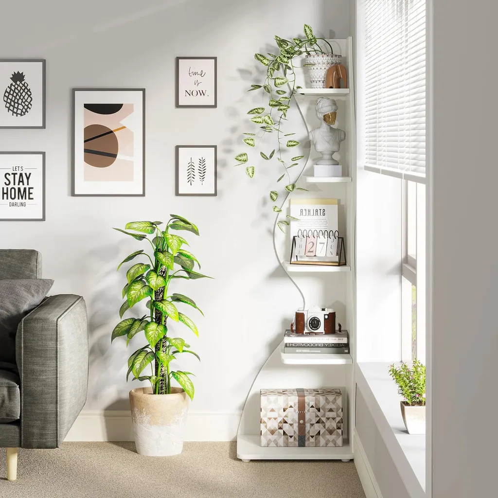 Étagère d'angle ondulée blanche à 5 niveaux - Bibliothèque design Taille L