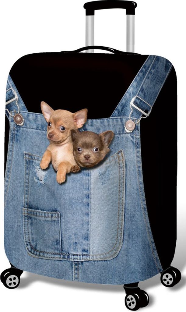Kofferhülle mit 3D-Print Chihuahua in Jeans - Größe S - 45x 51cm