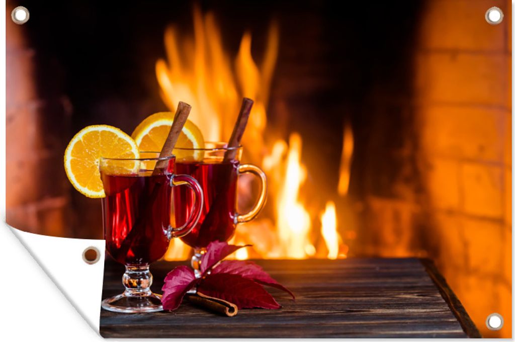 MuchoWow 90x60 cm Outdoor-Poster Gartendeko Sichtschutz Garten Poster für den Garten Nahaufnahme Glühwein am Feuer